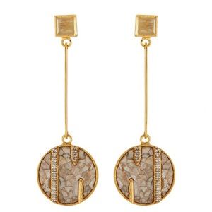 50% OFF!SHANA GULATI RUMELI' CHAMPAGNE DIAMONDS QUARTZ 18K GOLD VERMEIL EARRINGS